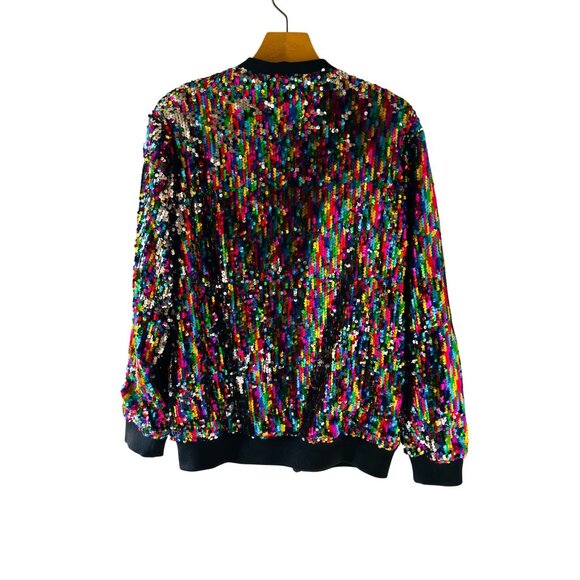 Cresay Sequin Bomber Jacket Size XL Multicolor 80s Disco Glam Festival Style - Picture 11 of 15